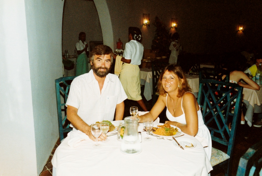 Enjoying a meal at the Beau Vallon Bay Hotel.