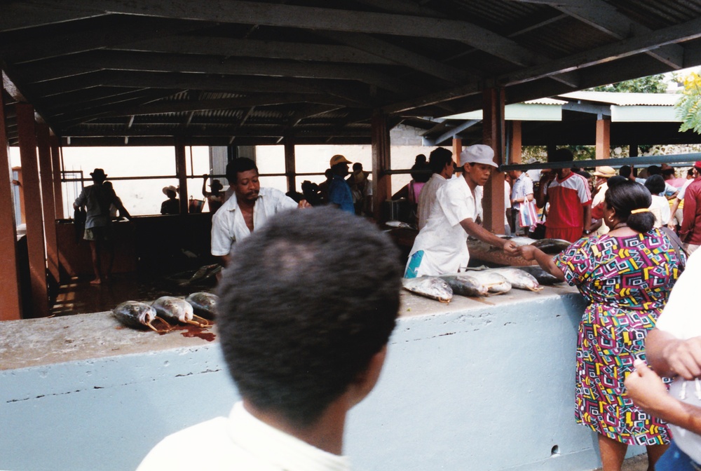 The fish section of the fresh food market in Victoria, the capital on Mahe.