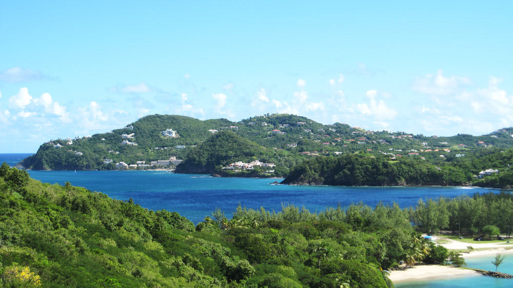 View north from Fort Rodney of the posh end of St Lucia - Cap Estate.  (148k)