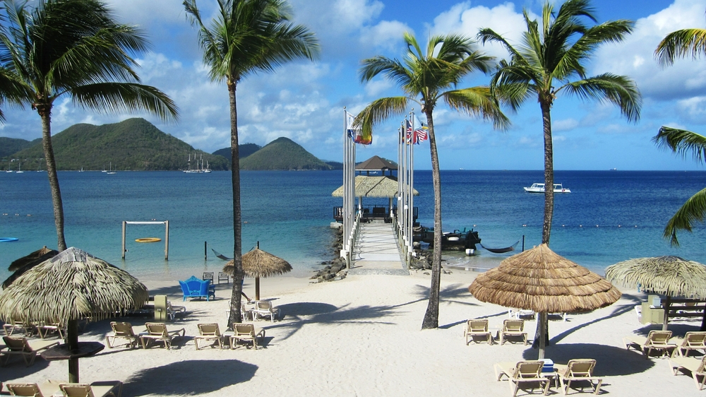 Again from the tower, looking south over the wedding pier, Rodney Bay and down the west coast of the island.