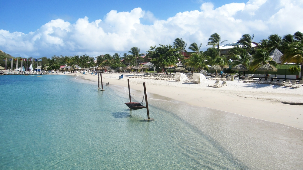 Looking back along the beach from the over-water villas.