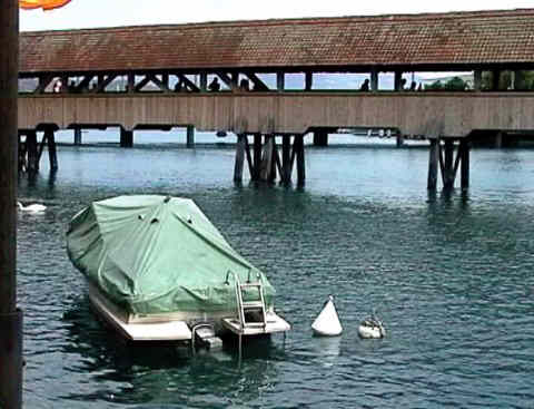 ....and a boat moored in front of the Kapellbrücke....