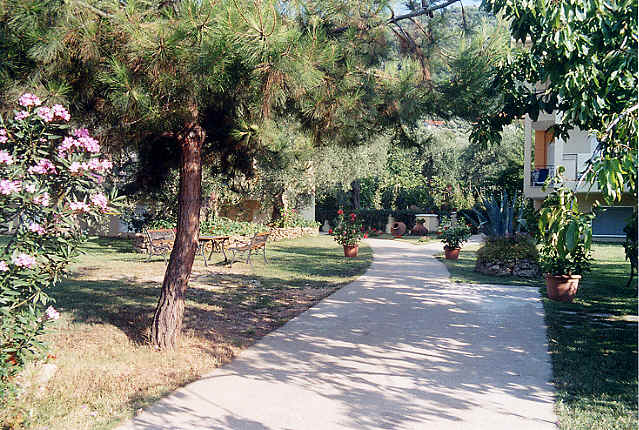 Walking up through the gardens of Nostos Studios from the road (70k)Walking up through the gardens of Nostos Studios from the road (70k)