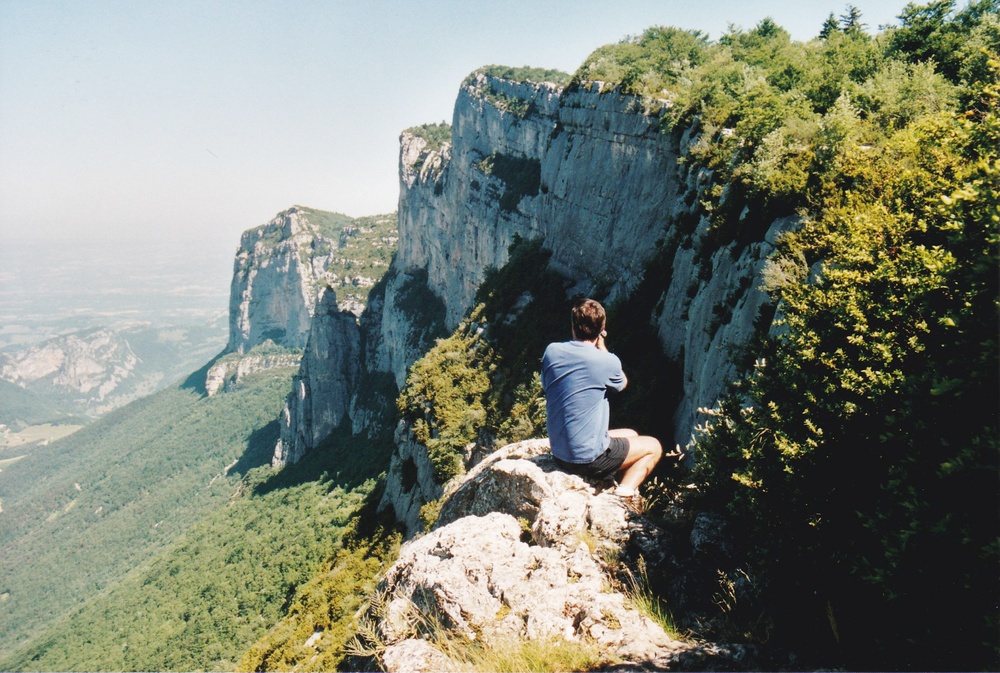 John precariously perched.