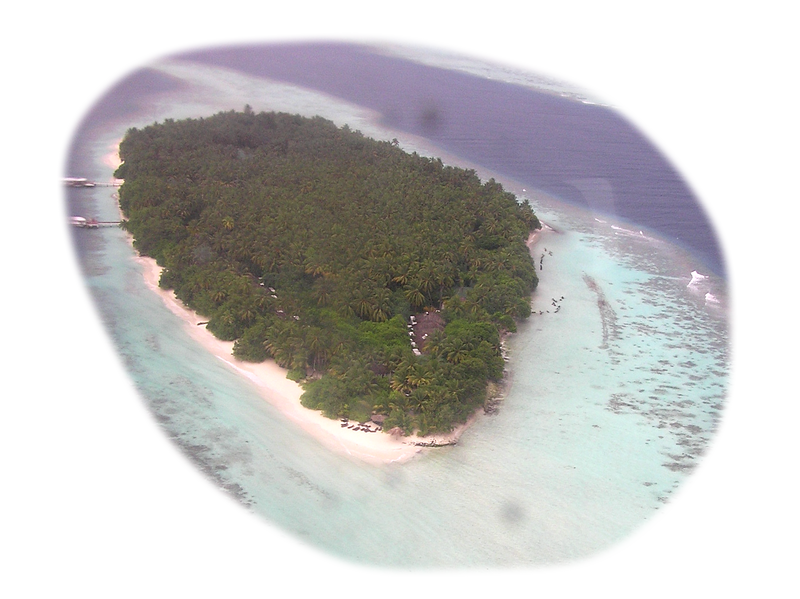 Vilamendhoo from the air out of our seaplane window. (613k)